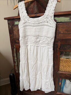 Jessica Simpson White Crochet Bodice Midi Dress